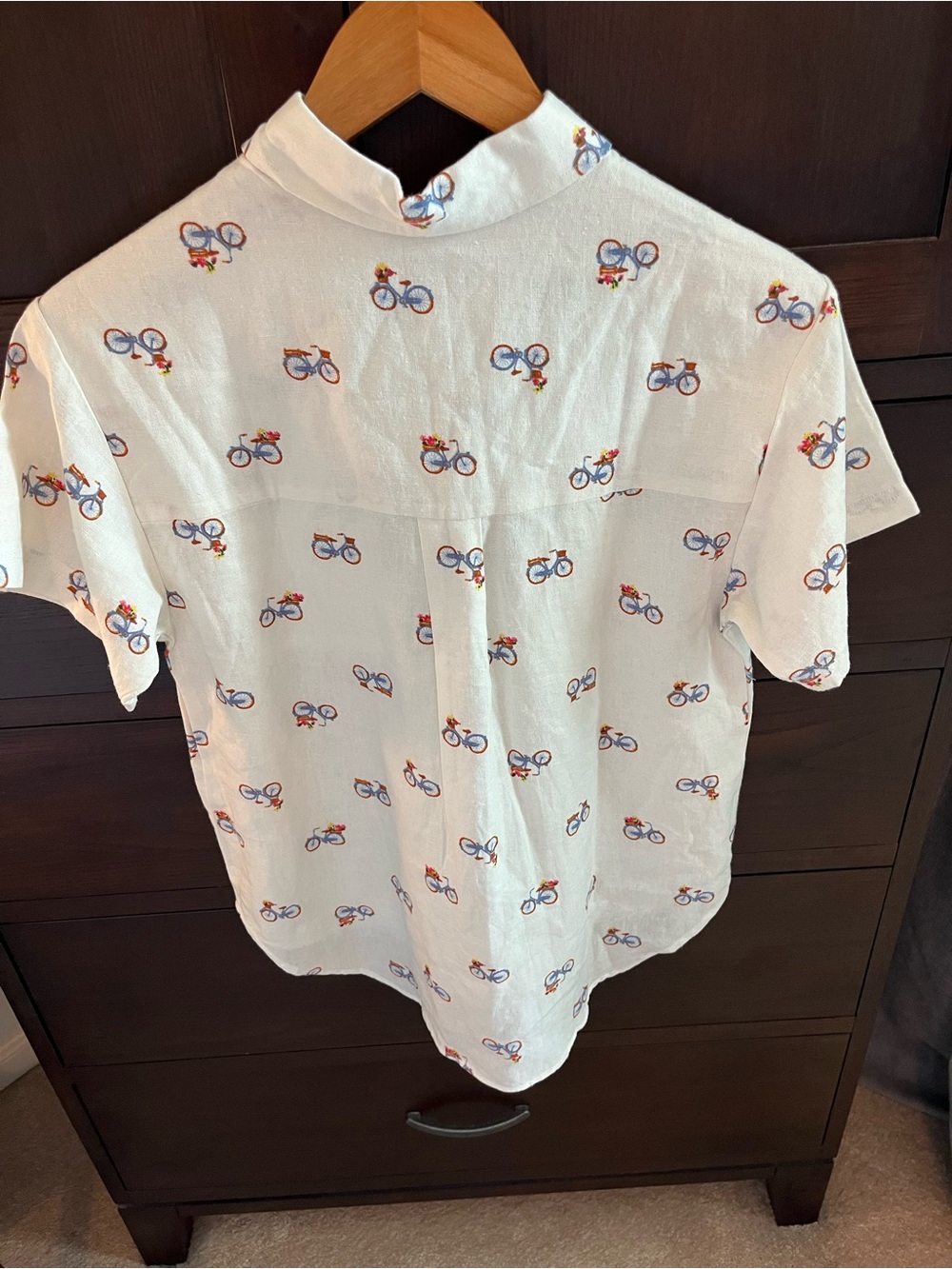 Rae Dunn White Short-Sleeve Button-Down Shirt with Blue and Orange Bike Print - Picture 3 of 7